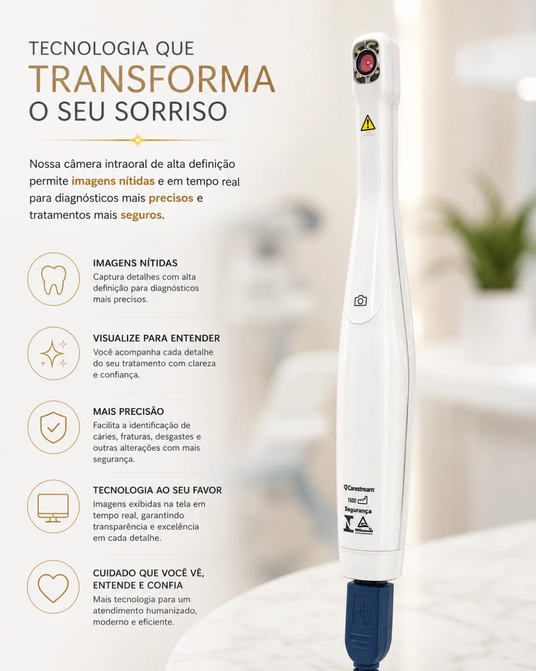 Câmera intraoral de alta definição da Amorim Odontologia: imagens nítidas em tempo real, mais precisão no diagnóstico