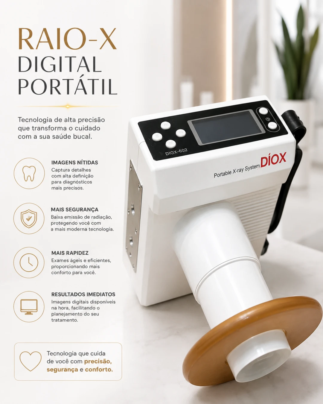 Raio-x digital portátil DIOX da Amorim Odontologia: imagens nítidas, baixa emissão de radiação e resultados imediatos